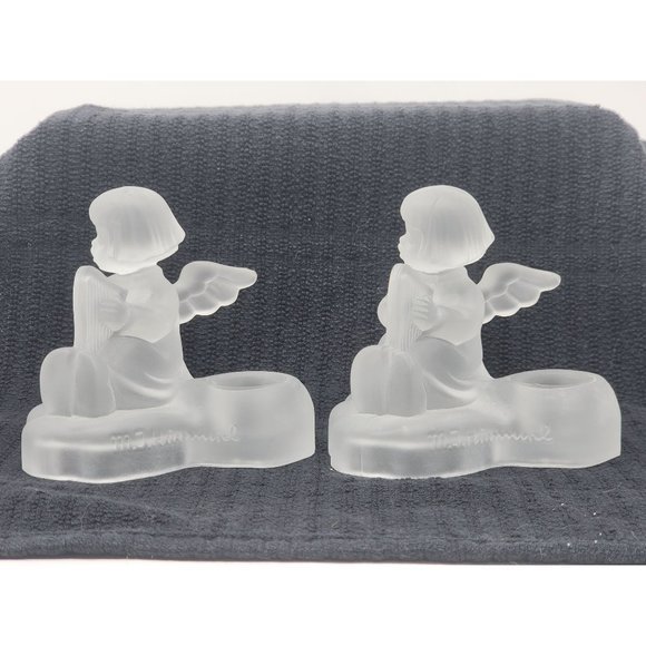 2 Vintage 1995 MJ Hummel Frosted Glass Crystal‎ Angel Candle Holder Avon - Picture 4 of 11